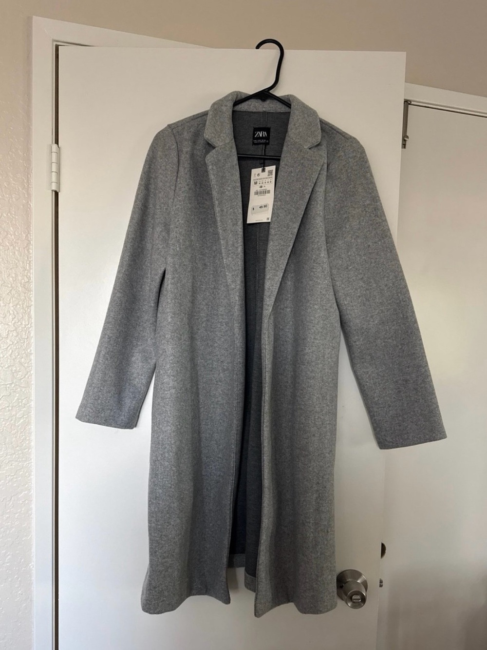 Zara Gray Long Wool-Blend Trench Coat